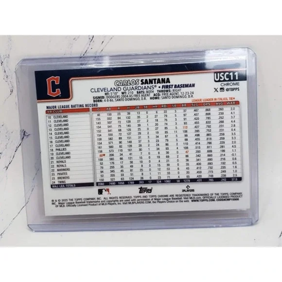 2025 Topps Chrome Update Carlos Santana Cleveland Guardians #USC11 - Picture 2 of 4